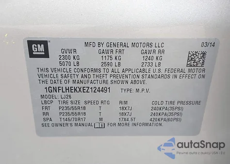 2014 Chevrolet Equinox Ltz from USA, damaged, VIN 1GNFLHEKXEZ124491